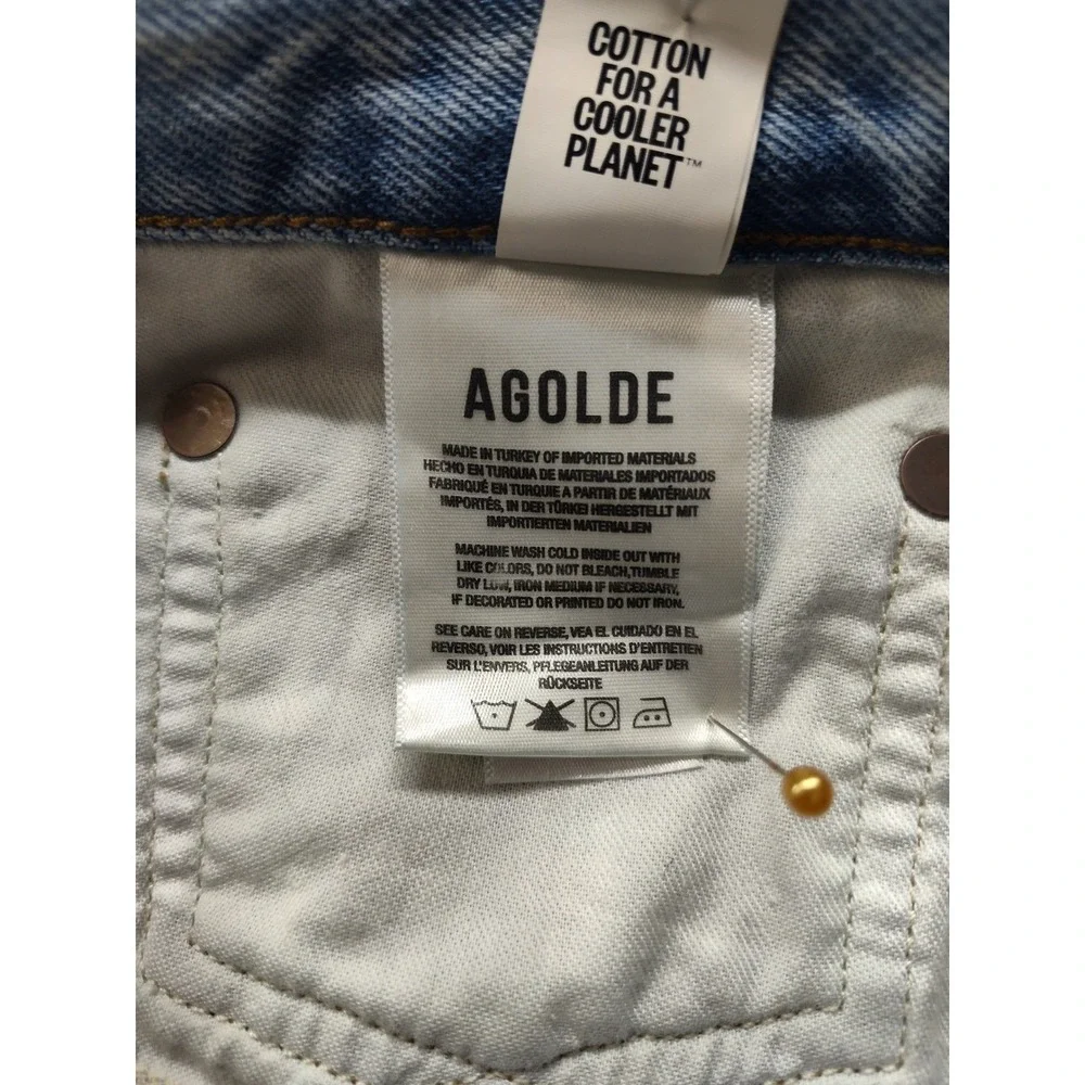 AGOLDE Parker Distressed Denim Shorts Light Wash Blue Size 33 Raw Hem